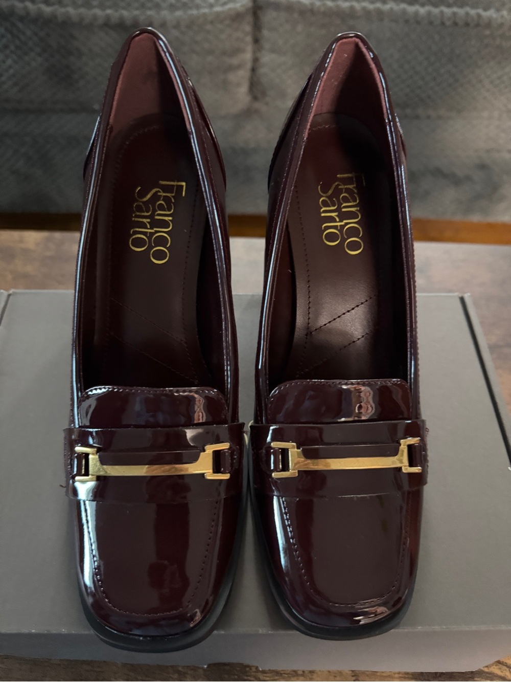 Franco Sarto Burgundy Patent Pumps/Loafers with Gold Accent Size 6 M
